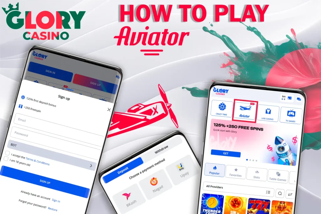 Register at Glory Casino, make a deposit and play Aviator